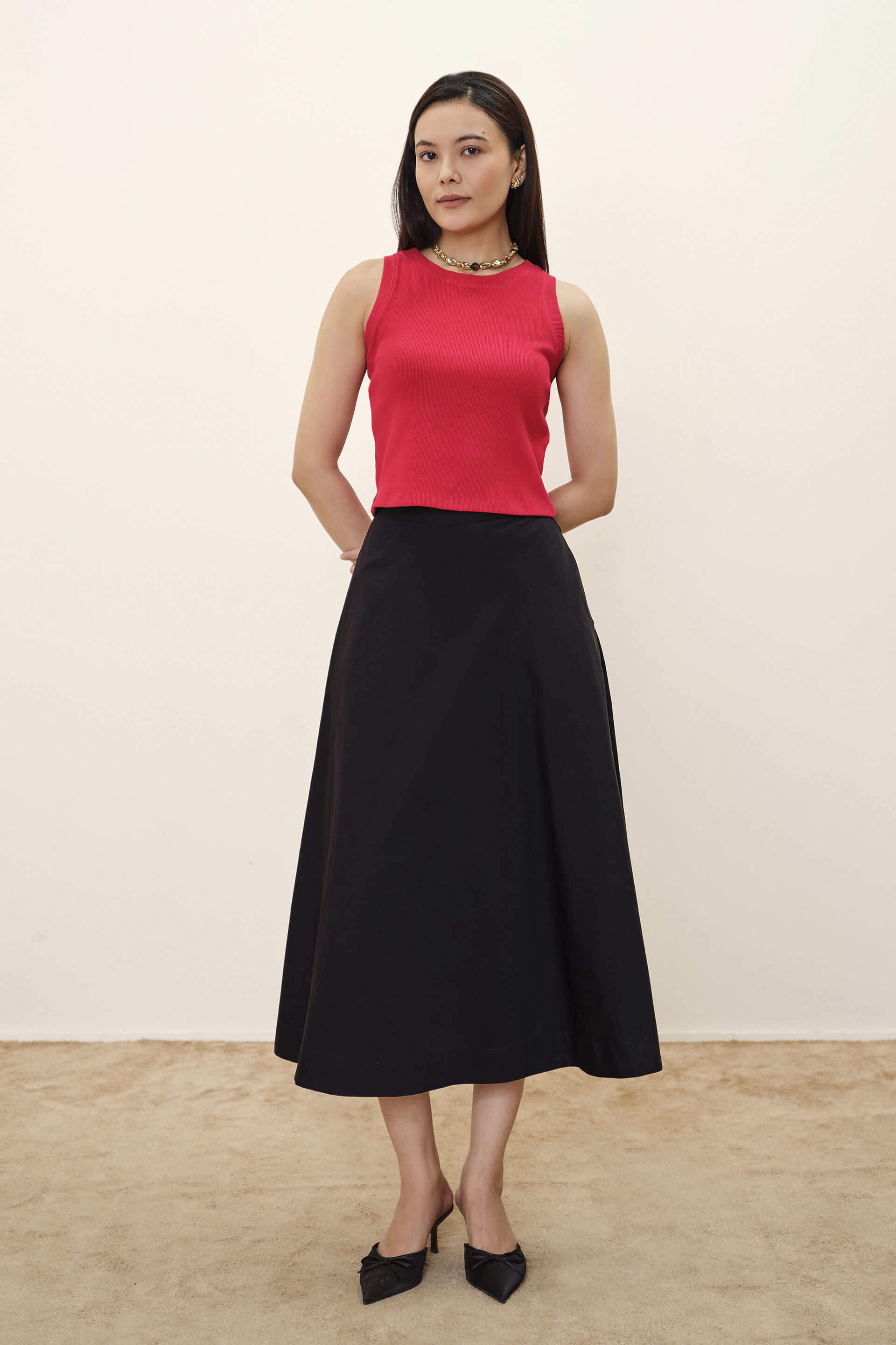 Red Ribbed Sleeveless Top, Red, image 2